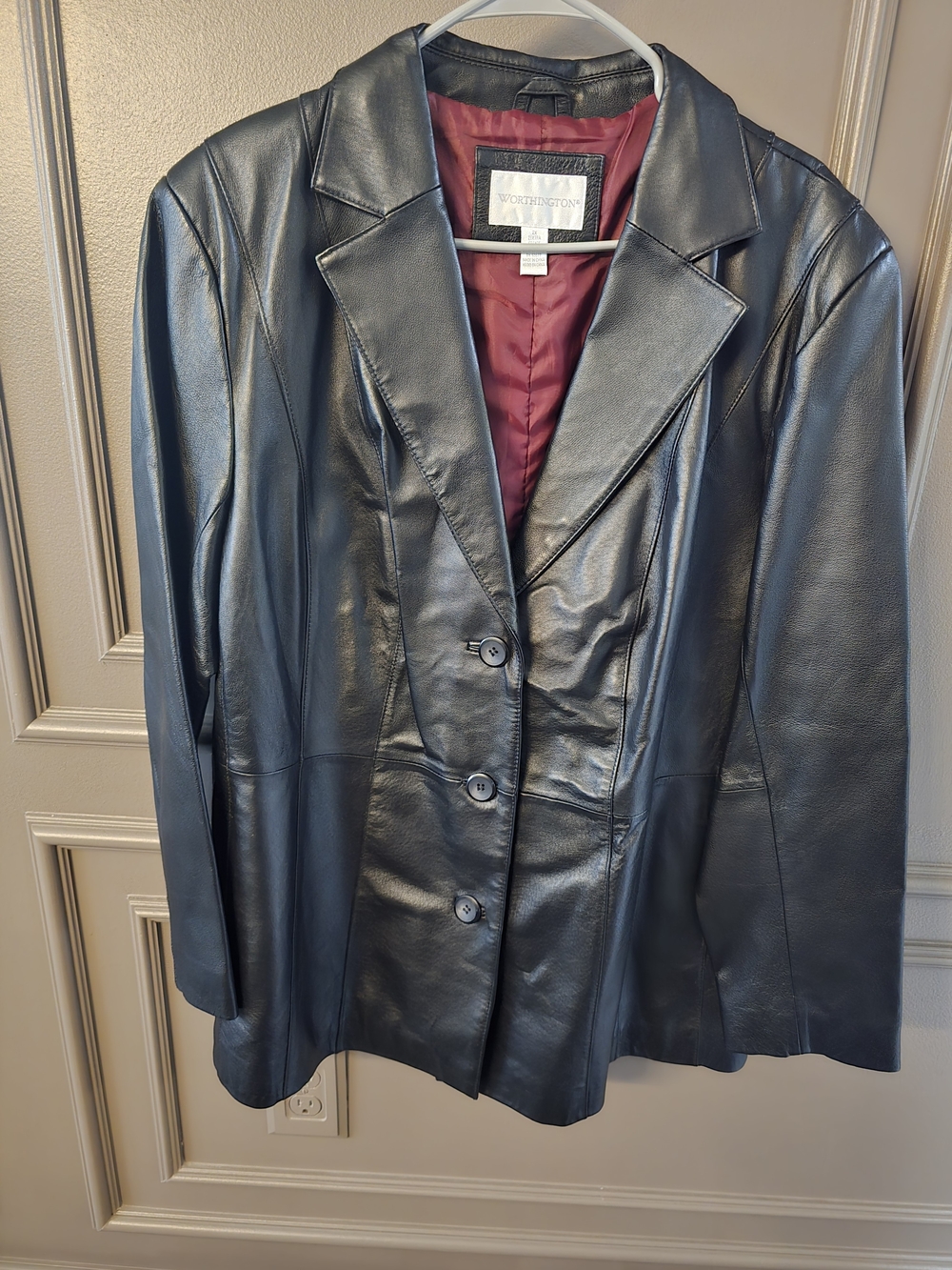 Worthington Black Leather Button-Front Blazer Jacket